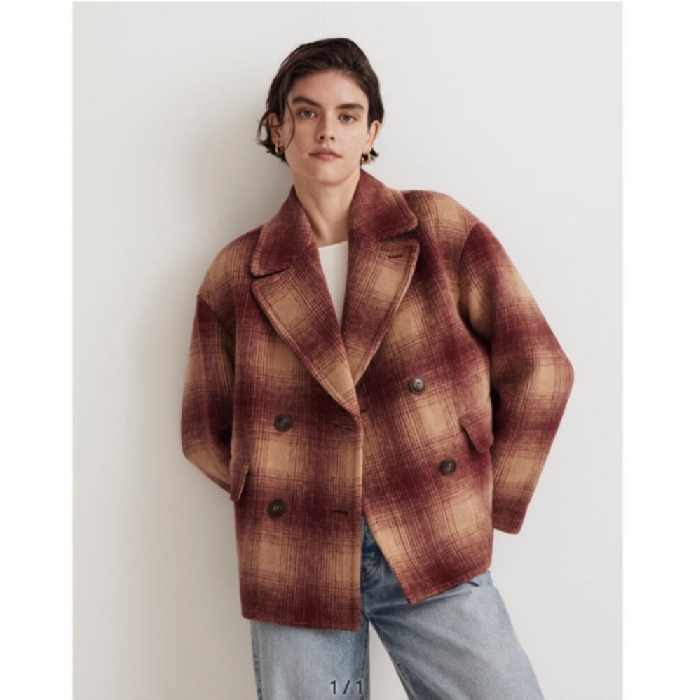 Madewell Brushed Double-Breasted Short Coat in Plaid NWT